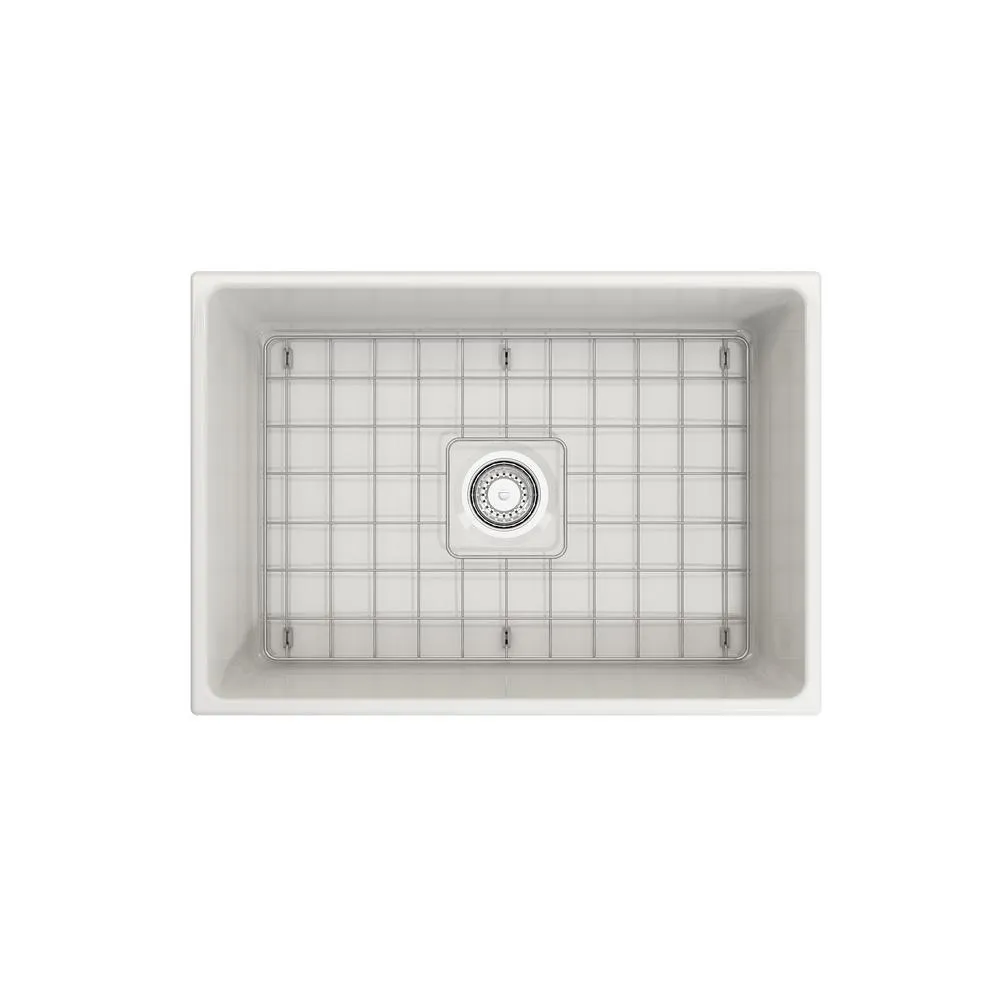Contempo Farmhouse Apron Front Fireclay 27 in. Single Bowl Kitchen Sink with Bottom Grid and Strainer in White, photo 3 of 20