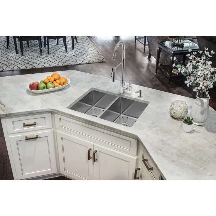 Dual Mount 18-Gauge Stainless Steel 33 in. 2-Hole 50/50 Double Bowl Kitchen Sink with Grid and Drain Assemblies, photo 4 of 5