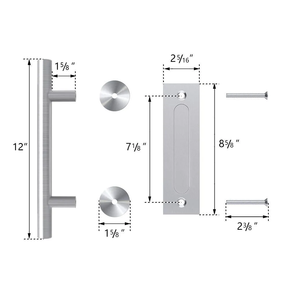 12 in. Stainless Steel Ladder Pull and Flush Sliding Barn Door Handle Set, photo 5 of 8