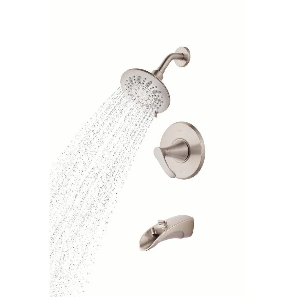 Brea Single-Handle 3-Spray Tub and Shower Faucet in Brushed Nickel with Waterfall Spout (Valve Included), photo 2 of 10