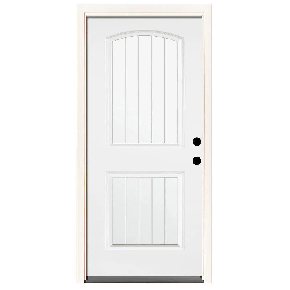 Steves & Sons 32 in. x 80 in. Premium 2-Panel Plank Primed White Steel Prehung Front Door with 32 in. Left-Hand Outswing & 4 in. Wall, photo 6 of 7