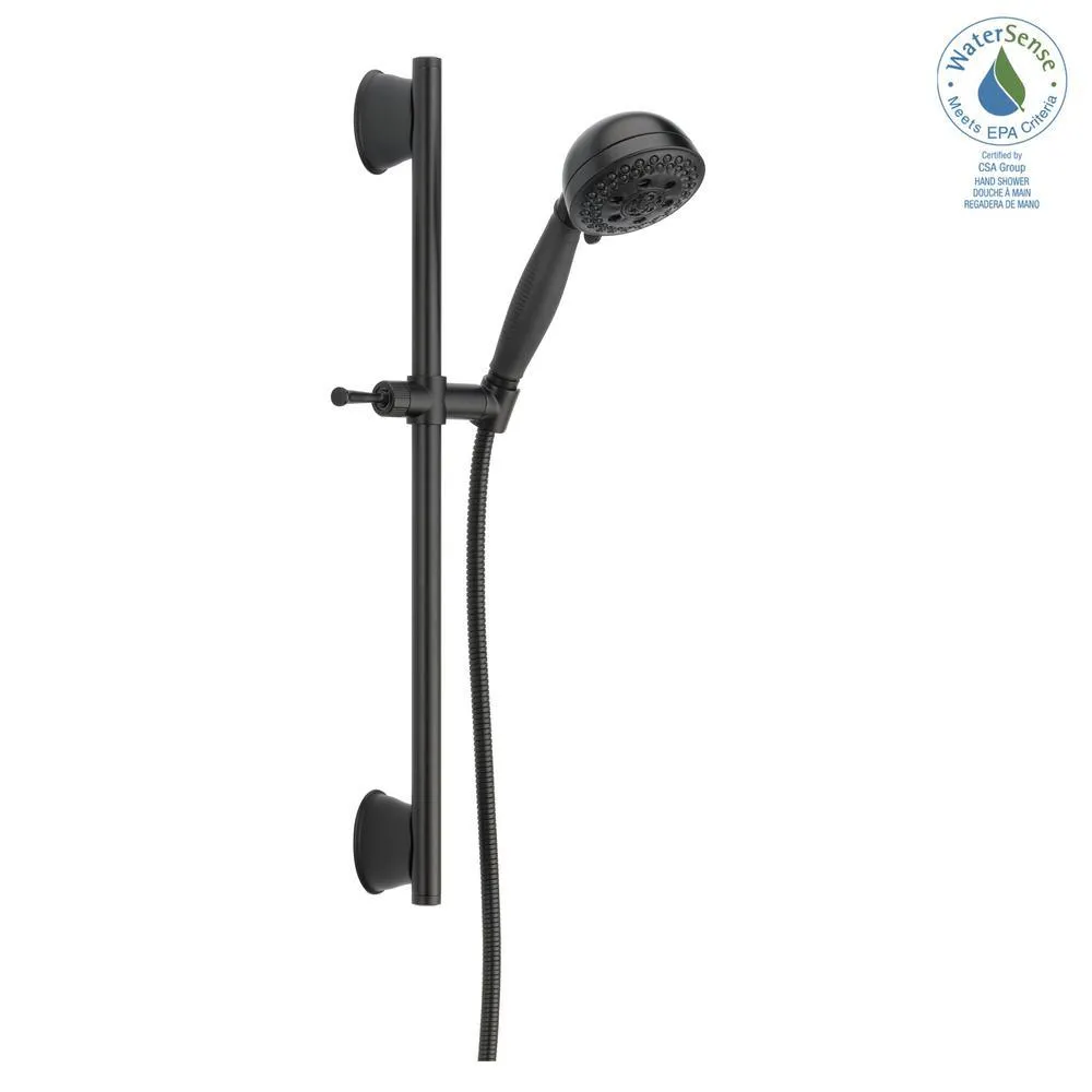5-Spray Patterns 4.13 in. Wall-Mount Handheld Shower Head with Slide Bar and H2Okinetic Technology in Matte Black, photo 2 of 6