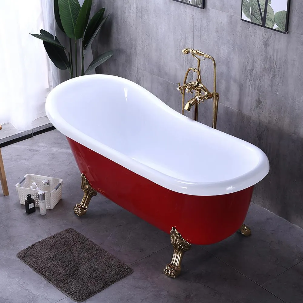 Laval 67 in. Acrylic Claw Foot Freestanding Bathtub in Red and White, photo 5 of 8