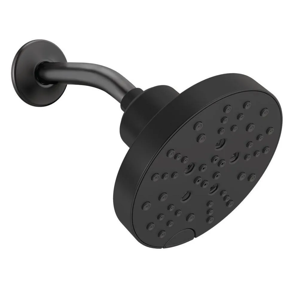 Pivotal 5-Spray 6 in. Single Wall Mount Fixed Rain H2Okinetic Shower Head in Matte Black, photo 3 of 17