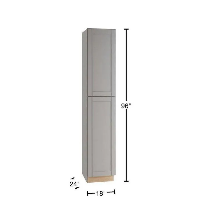 Home Decorators Collection Washington Veiled Gray Plywood Shaker Assembled Utility Pantry Kitchen Cabinet Soft Close 18 in W x 24 in D x 96 in H, photo 7 of 7