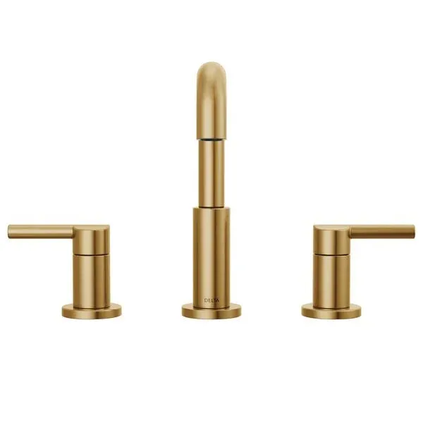 Delta Nicoli J-Spout 8 in. Widespread Double-Handle Bathroom Faucet in Matte Black/Champagne Bronze, photo 3 of 3