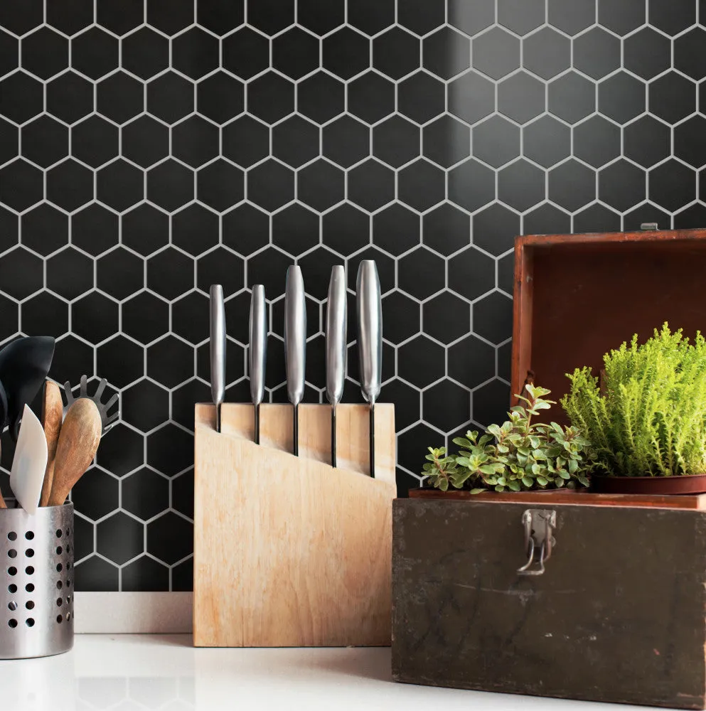 Merola Tile Metro Hex 2 in. Matte 11-1/8 in. x 12-5/8 in. Black Porcelain Mosaic (9.64 sq. ft. / Case), photo 2 of 8