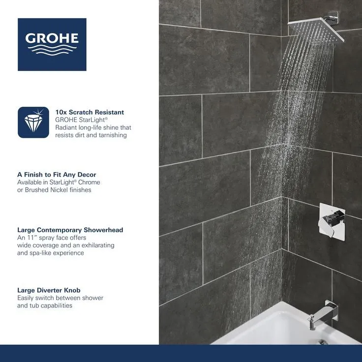 GROHE Tallinn Single-Handle 1-Spray Bathtub and Shower Faucet in StarLight Chrome (Valve Included), photo 2 of 7