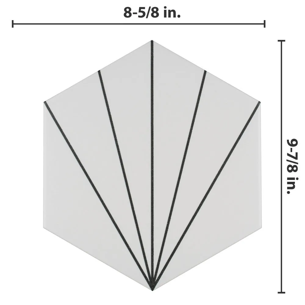 Merola Tile Aster Hex Blanco Encaustic 8-5/8 in. x 9-7/8 in. Porcelain Floor and Wall Tile (11.56 sq. ft. / Case), photo 3 of 8