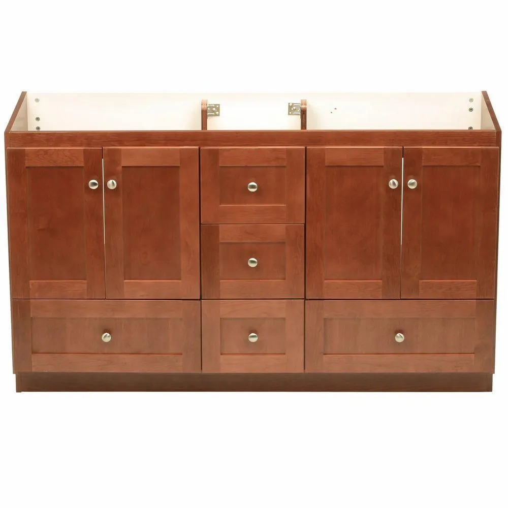 Shaker 60 in. W x 21 in. D x 34.5 in. H Vanity for Double Basins Cabinet Only in Natural Alder, photo 15 of 16