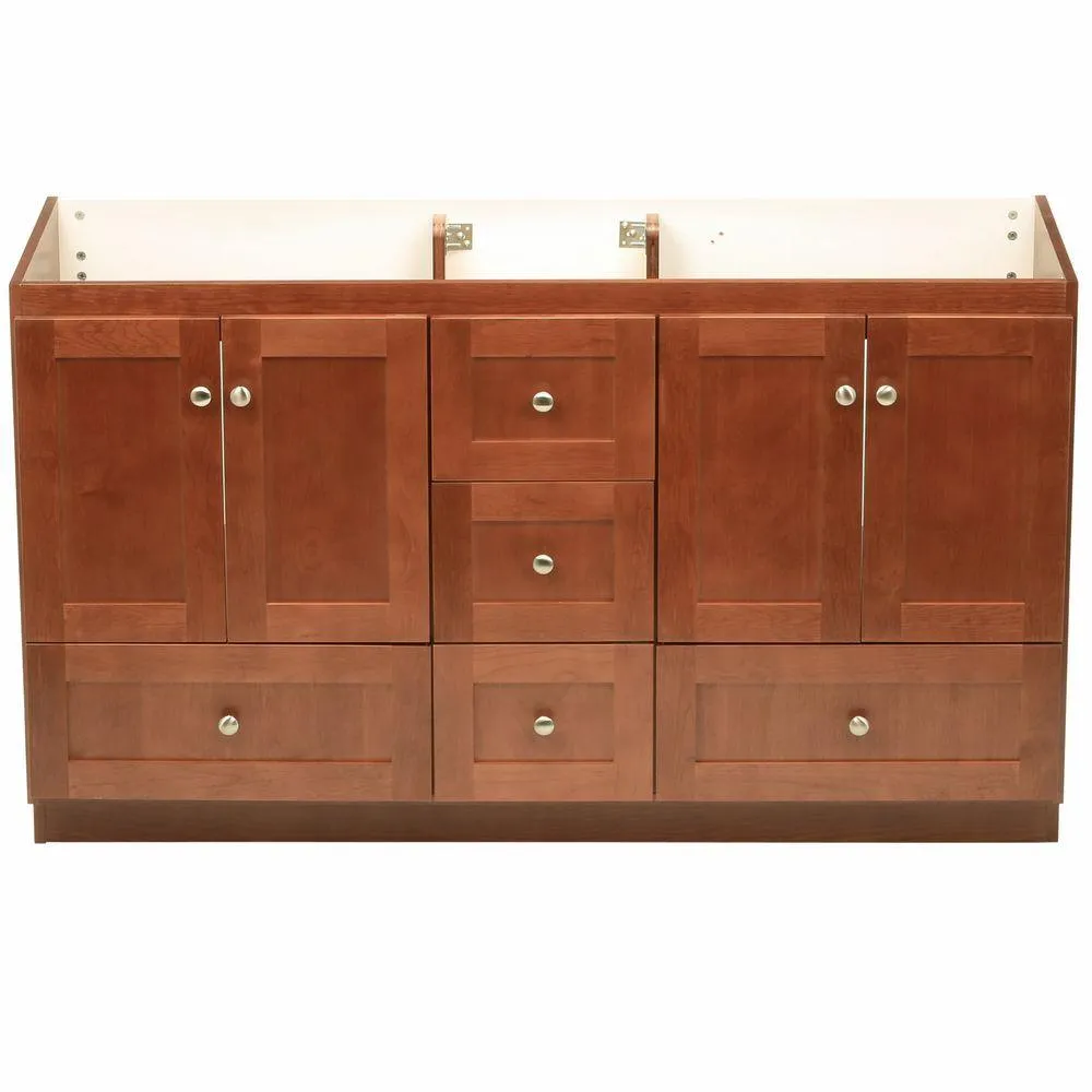 Shaker 60 in. W x 21 in. D x 34.5 in. H Vanity for Double Basins Cabinet Only in Satin White, photo 16 of 19