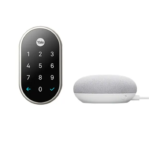 Nest x Yale Smart Lock Satin Nickel + Nest Mini