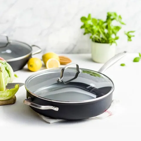 Chatham 5 qt. Hard-Anodized Aluminum Ceramic Nonstick Saute Pan in Gray with Glass Lid