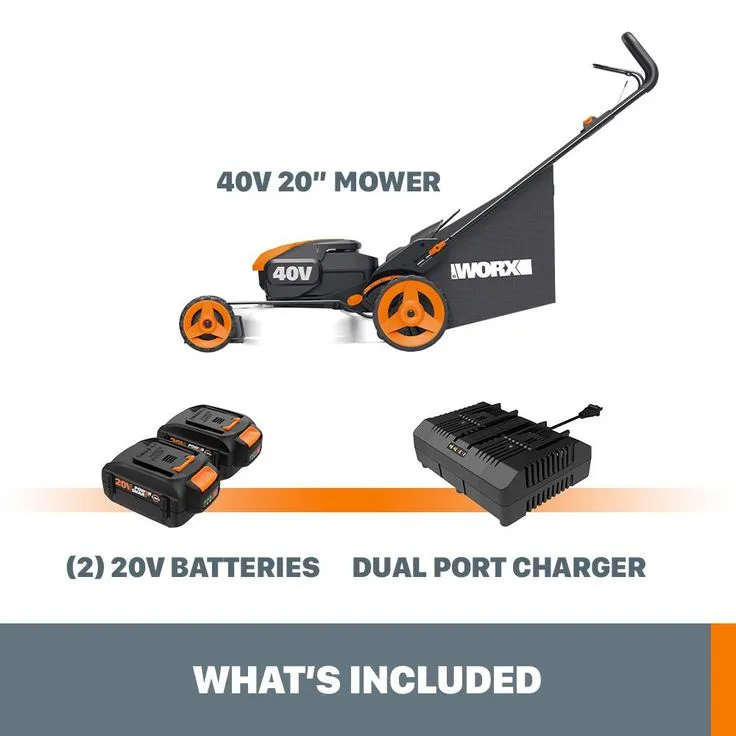 Worx POWER SHARE 40-Volt Li-ION Battery 20" 5.0Ah Push Mower w/ Mulching and Side Discharge Capabilities Walk Behind, photo 10 of 10