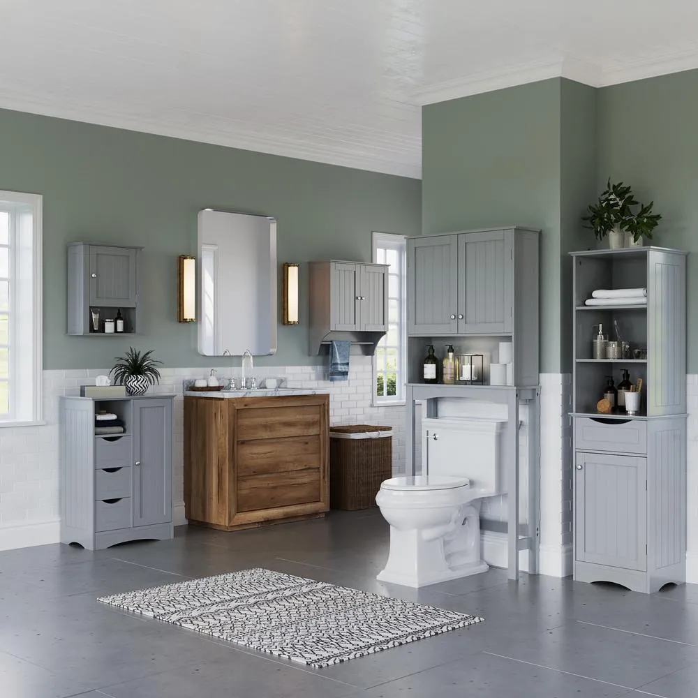 Ashland 22 in. W x 32 in. H Bathroom Linen Storage Floor Cabinet in Gray, photo 3 of 7