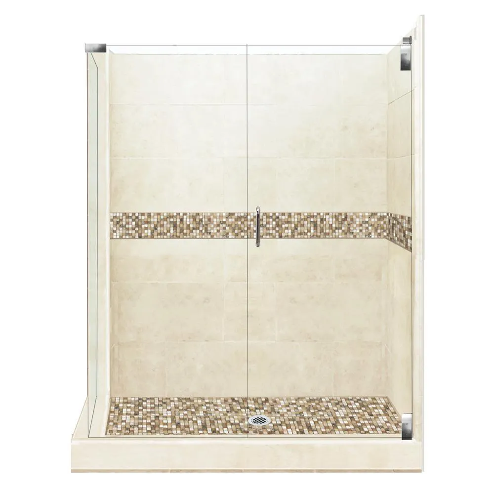Del Mar Grand Hinged 36 in. x 42 in. x 80 in. Right-Hand Corner Shower Kit in Natural Buff and Chrome Hardware, photo 8 of 15
