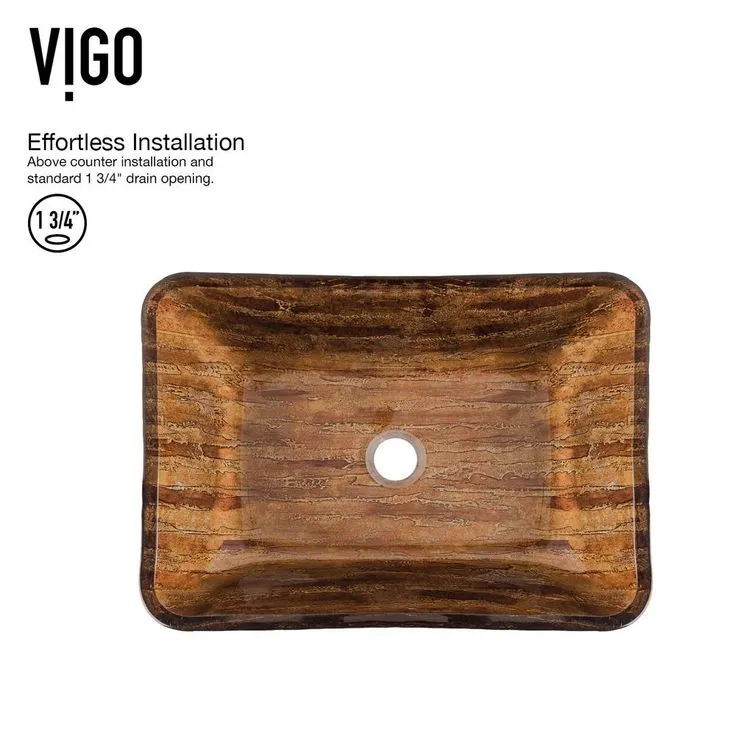VIGO Glass Vessel Bathroom Sink in Amber Sunset and Linus Faucet Set in Antique Rubbed Bronze, photo 2 of 11
