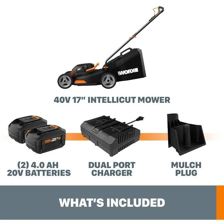 Worx POWER SHARE 40-Volt 17 in. Cordless Battery Walk Behind Mower with Mulching & Intellicut, (Battery & Charger Included), photo 2 of 6