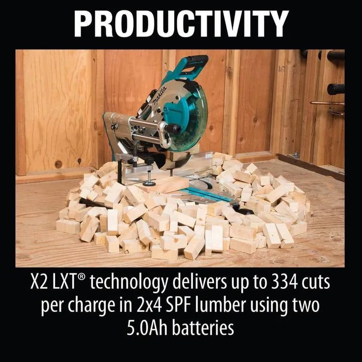 Makita 18-Volt 5.0Ah X2 LXT Lithium-Ion (36V) Brushless Cordless 10 in. Dual-Bevel Sliding Compound Miter Saw with Laser Kit, photo 4 of 12