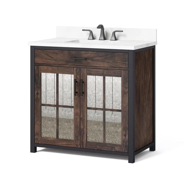 Drysdale 36 in. Wx 34.5 in. H Bath Vanity in Sable with Engineered Stone Vanity Top in Lgt Vein Carrera with White Basin, photo 6 of 10