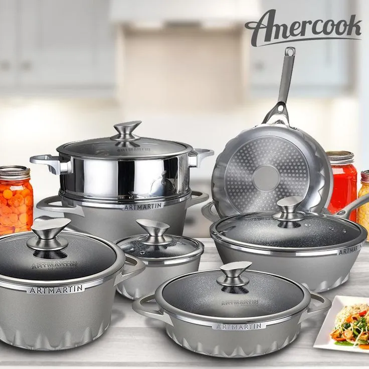 Amercook 11 in. Artmartin Sauce Pan and Glass Lid Non-Stick Ceramic Coated Pot, Induction Bottom, photo 2 of 10