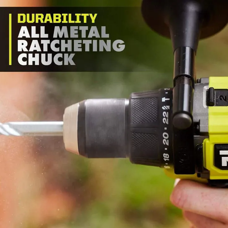RYOBI 18-Volt ONE+ Lithium-Ion Cordless Brushless 1/2 in. Hammer Drill/Driver Kit with 4.0Ah LITHIUM+ Battery, Charger and Bag, photo 7 of 8