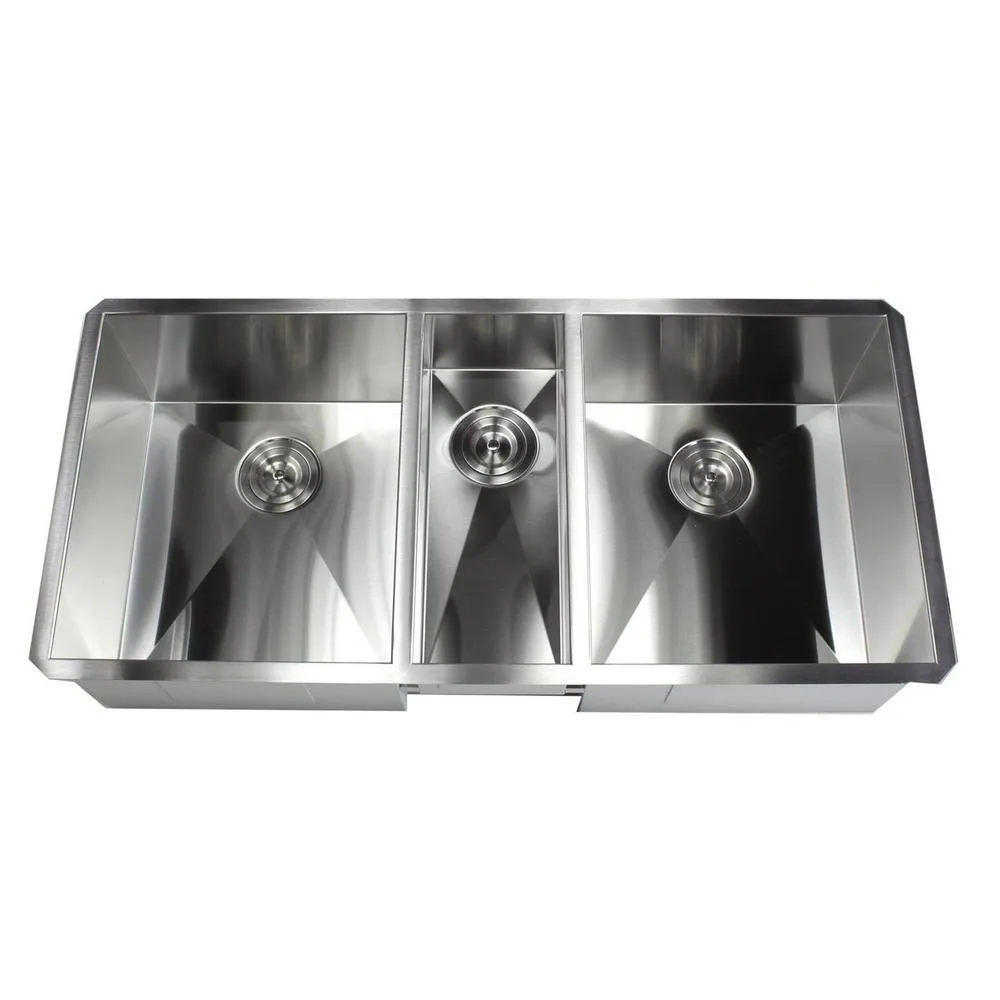 Undermount Stainless Steel 42 in. x 20 in. x 10 in. Deep 16-Gauge Triple Bowl 40/20/40 Zero Radius Kitchen Sink Combo, photo 4 of 9