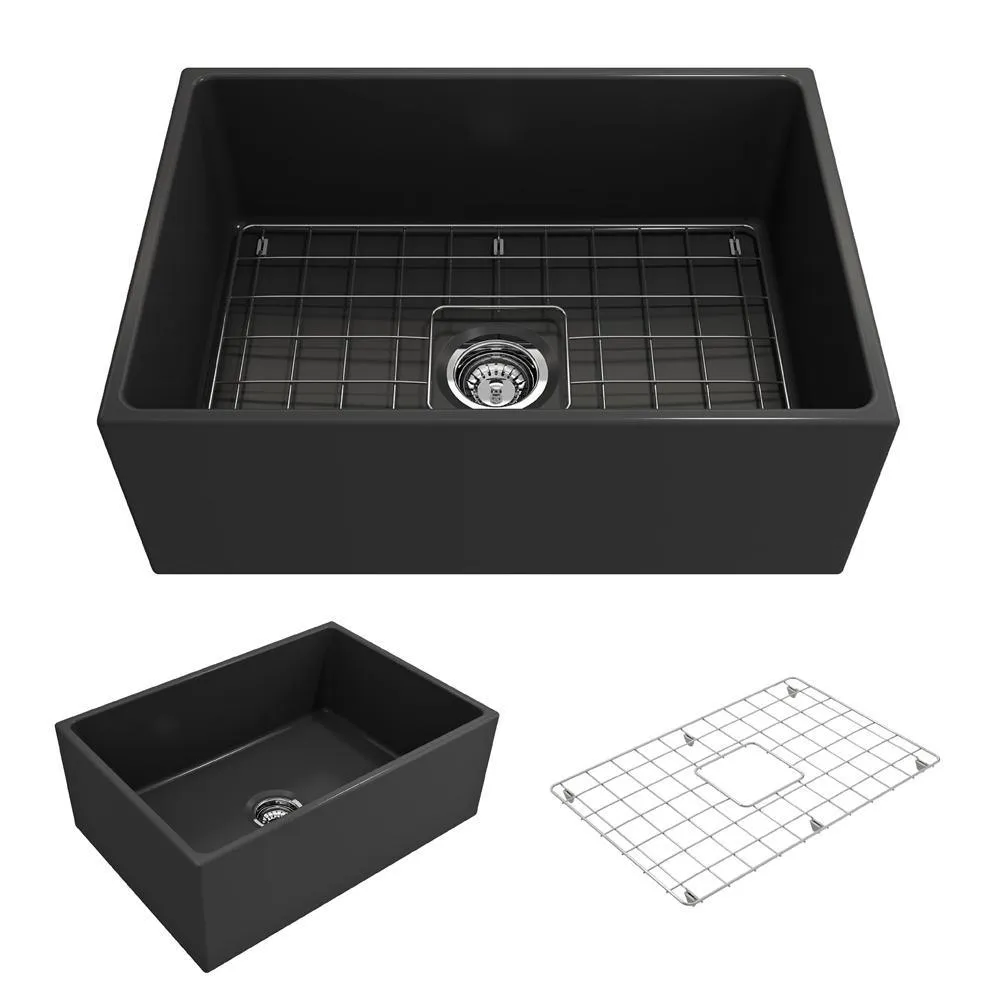 Contempo Farmhouse Apron Front Fireclay 27 in. Single Bowl Kitchen Sink with Bottom Grid and Strainer in White, photo 14 of 20