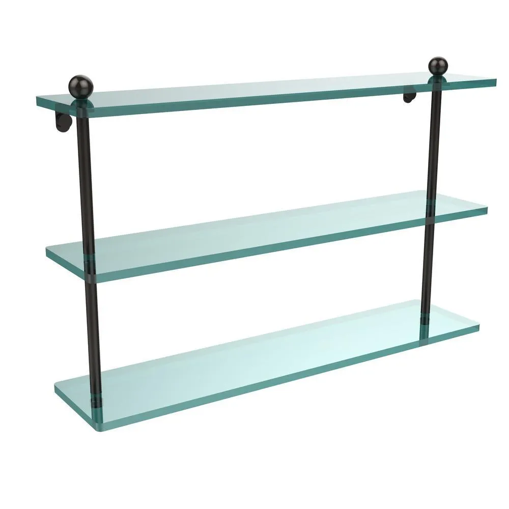 Allied Brass 22 in. L x 15 in. H x 5 in. W 3-Tier Clear Glass Bathroom Shelf in Satin Nickel, photo 4 of 16