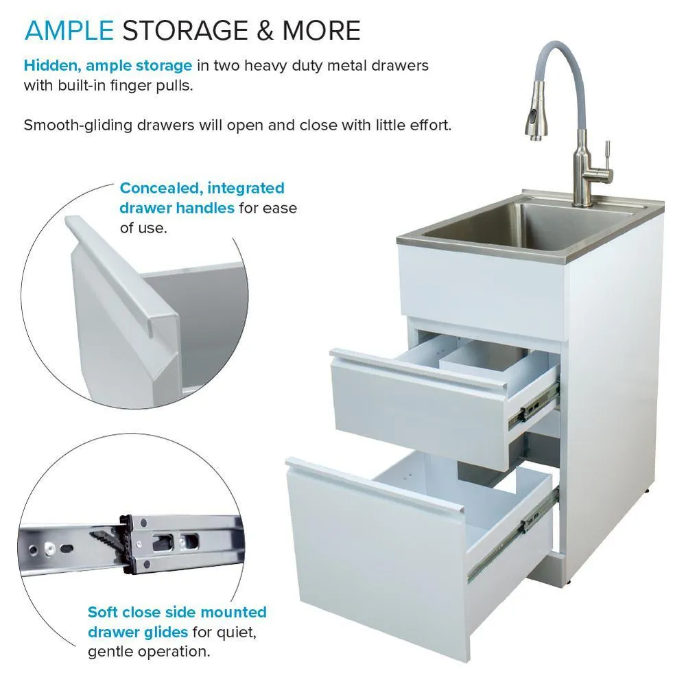 Transolid All-in-One 15.5 in. x 22.4 in. x 34.9 in. Metal Drop-In Laundry/Utility Sink and Cabinet in White, photo 9 of 14