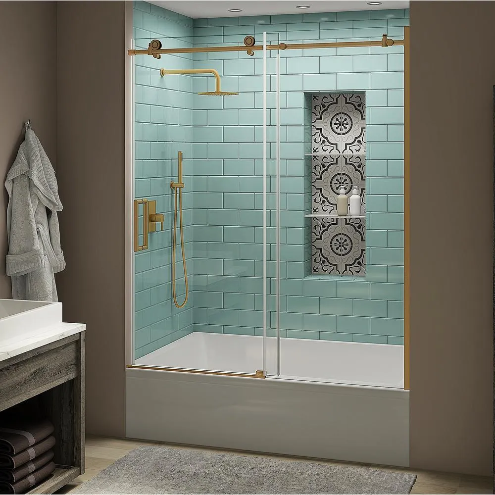 Coraline XL 56 - 60 in. x 70 in. Frameless Sliding Tub Door with StarCast Clear Glass in Polished Chrome, Left Opening, photo 13 of 22
