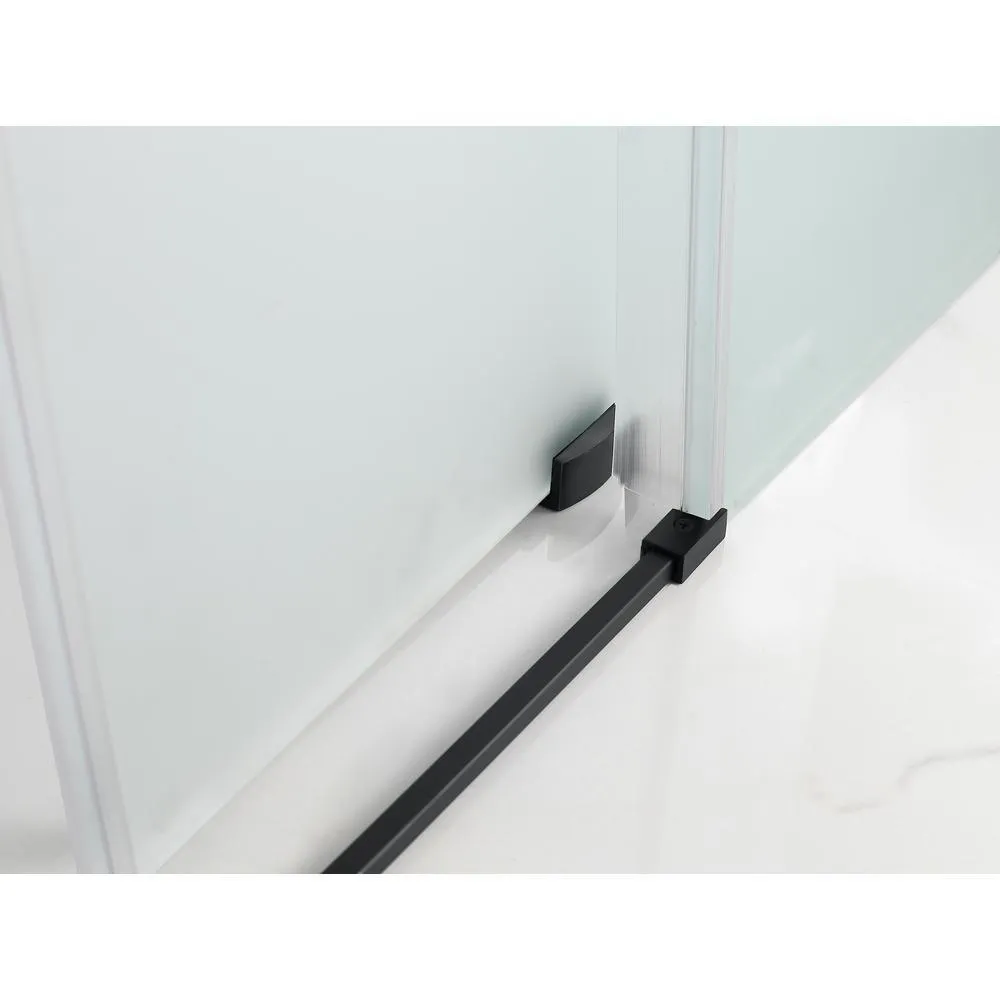Coraline XL 60 - 64 in. x 80 in. Frameless Sliding Shower Door with Ultra-Bright Frosted Glass in Matte Black, photo 4 of 21
