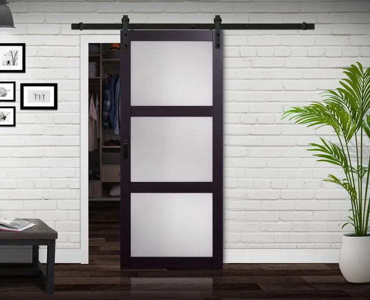 RELIABILT 36-in x 84-in Espresso Frosted Glass Mdf Single Barn Door (Hardware Included), photo 2 of 6