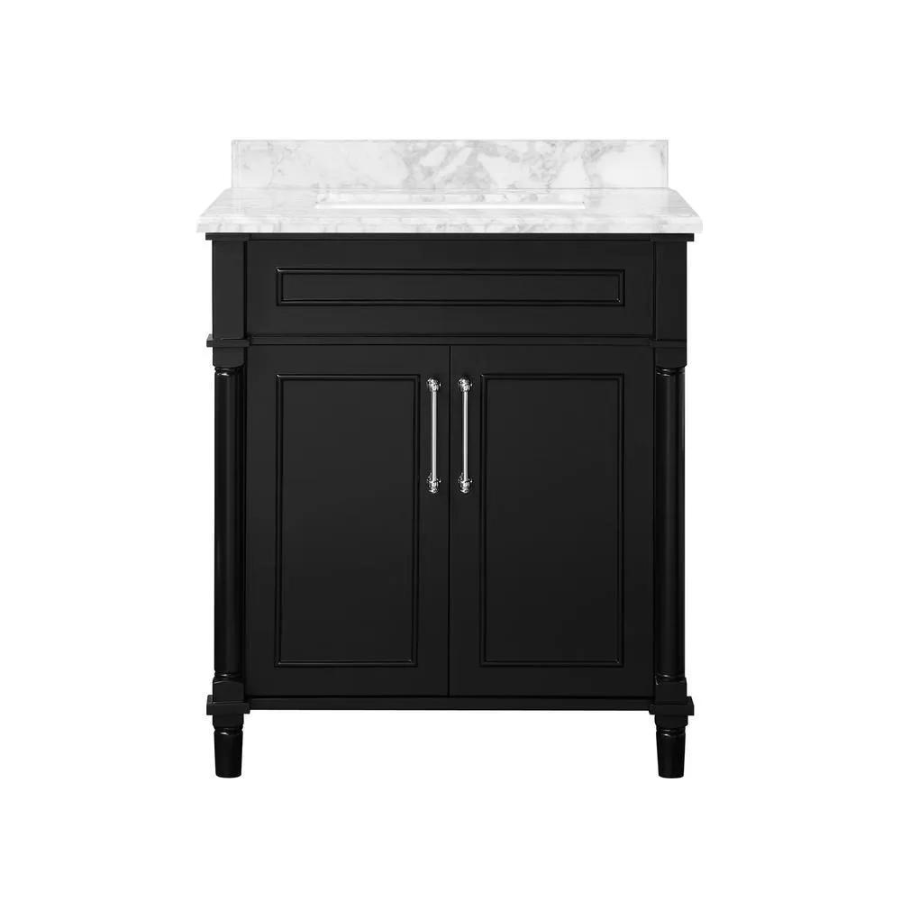 Aberdeen 36 in. W x 22 in. D Single Bath Vanity in White with Carrara Marble Top with White Sink, photo 11 of 27