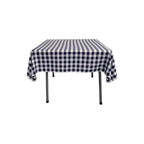 52 × 52 in White and Navy Blue Polyester Gingham Checkered Square Tablecloth