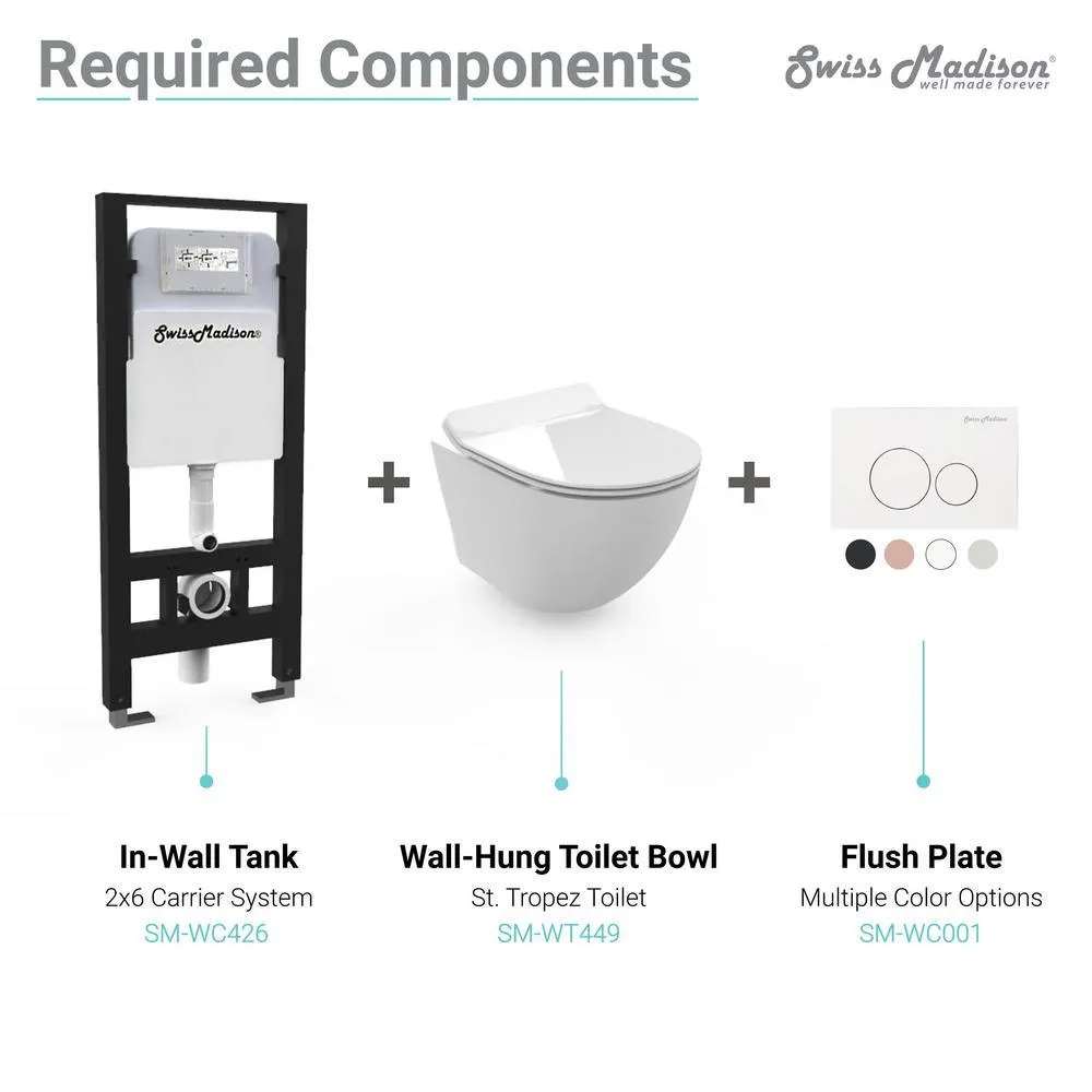 Swiss Madison St. Tropez Wall Hung Toilet Bowl 0.8/1.28 GPF Dual Flush Elongated in White, photo 7 of 11