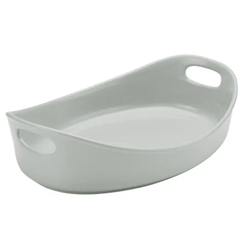 4.5 Qt. Light Sea Salt Gray Stoneware Bubble and Brown Oval Baker