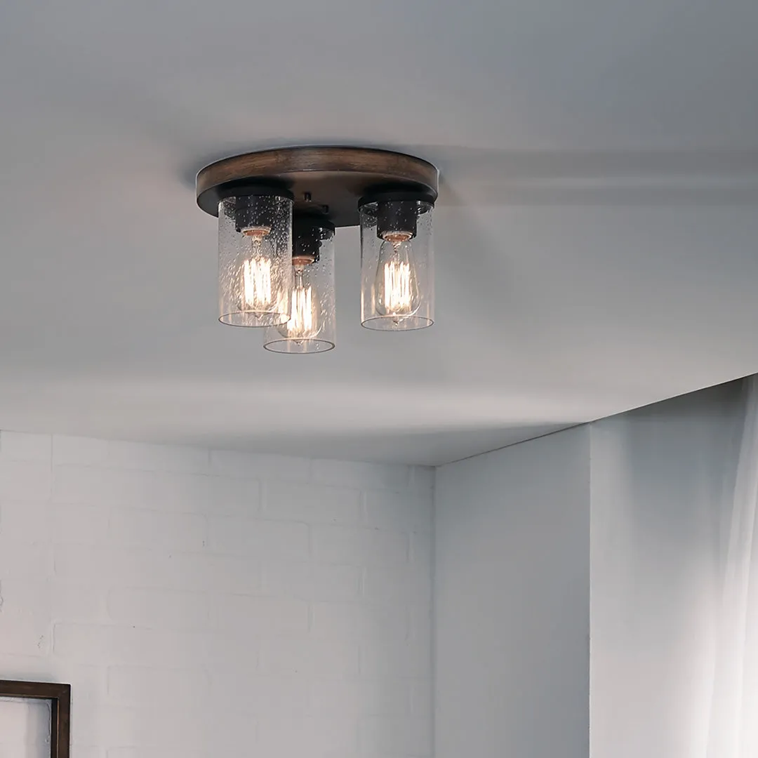 Kichler Barrington 11.5-in Distressed Black and Wood Tone Rustic Incandescent Flush Mount Light, photo 8 of 10