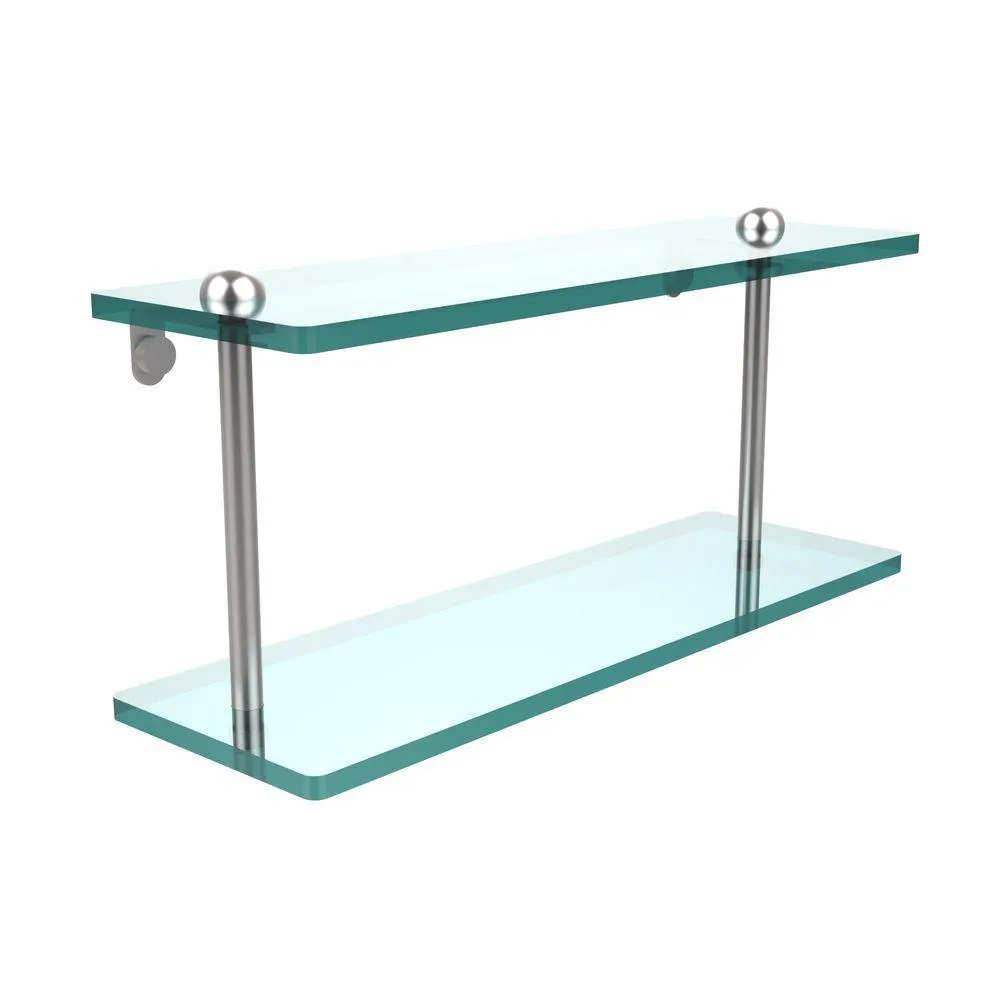 Allied Brass 16 in. L x 8 in. H x 5 in. W 2-Tier Clear Glass Bathroom Shelf in Polished Chrome, photo 2 of 14