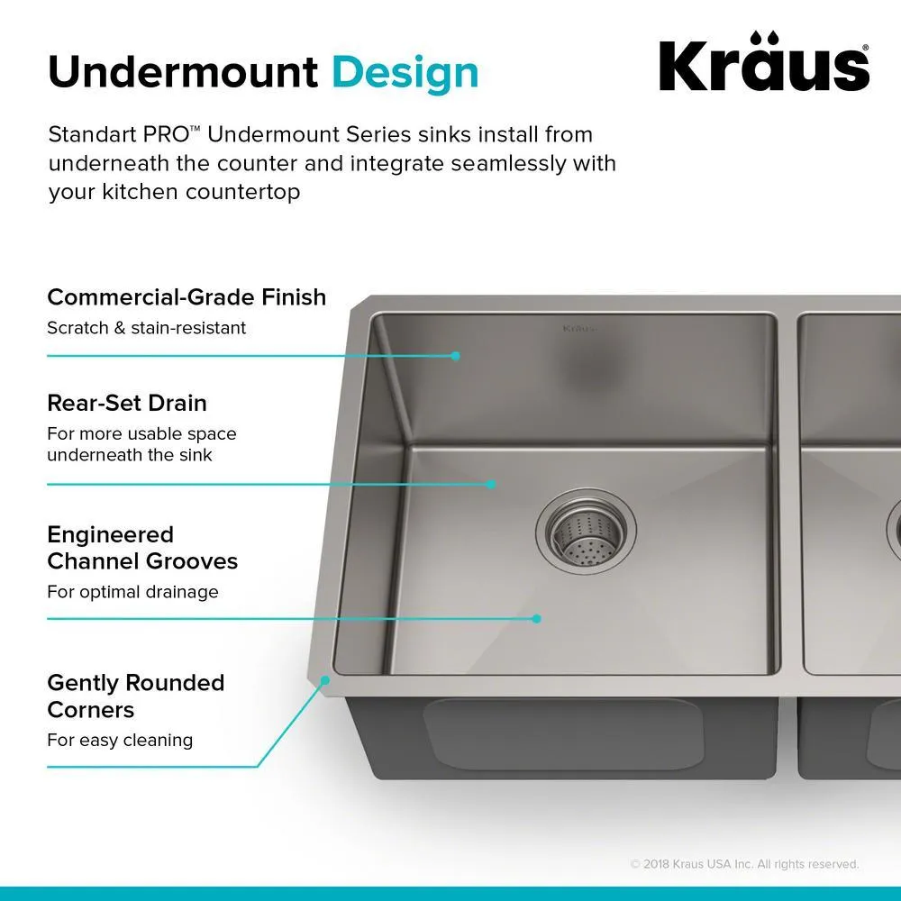Standart PRO 33in. 16 Gauge Undermount 50/50 Double Bowl Stainless Steel Kitchen Sink, photo 6 of 14
