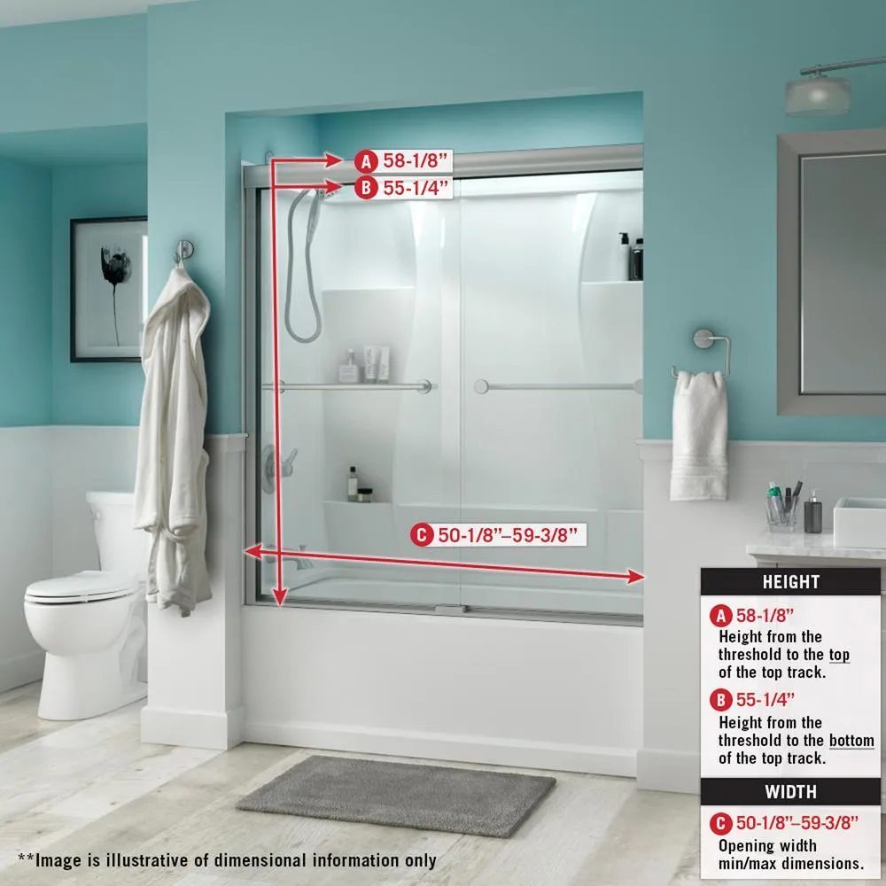 Crestfield 60 in. x 58-1/8 in. Semi-Frameless Traditional Sliding Bathtub Door in Bronze with Transition Glass, photo 2 of 67