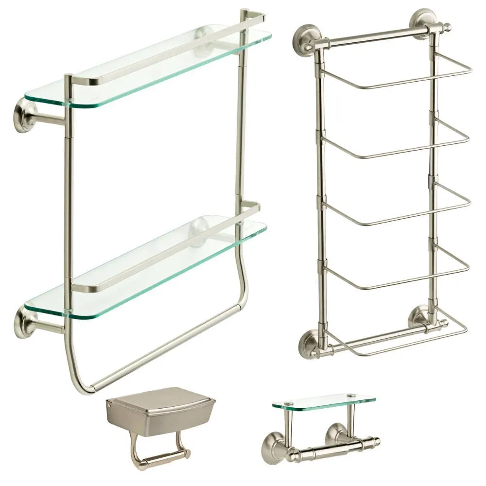 Delta 20 in. W Double Glass Shelf with Towel Bar in Brushed Nickel, photo 8 of 11
