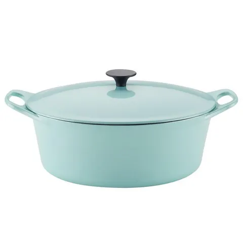 Create Delicious 6.5 qt. Round Cast Iron Dutch Oven in Light Blue Shimmer with Lid