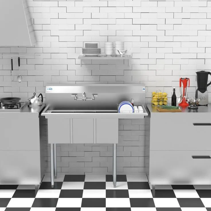 45 in. Freestanding Stainless Steel 2-Hole Triple Bowl Commercial Kitchen Sink, photo 4 of 13