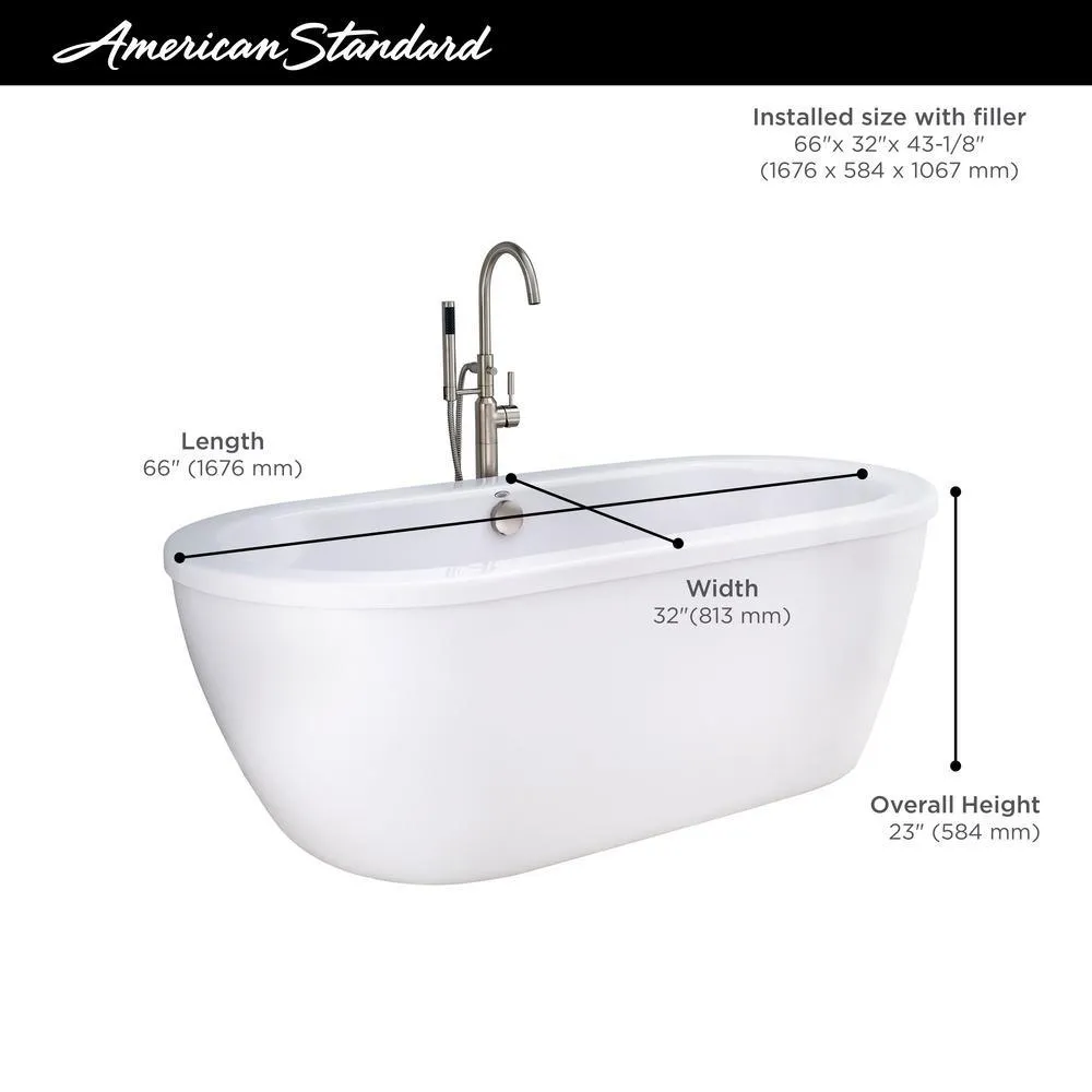 Cadet 5.5 ft. Acrylic Flatbottom Freestanding Bathtub in Artic White with Polished Chrome Drain and Filler, photo 5 of 5