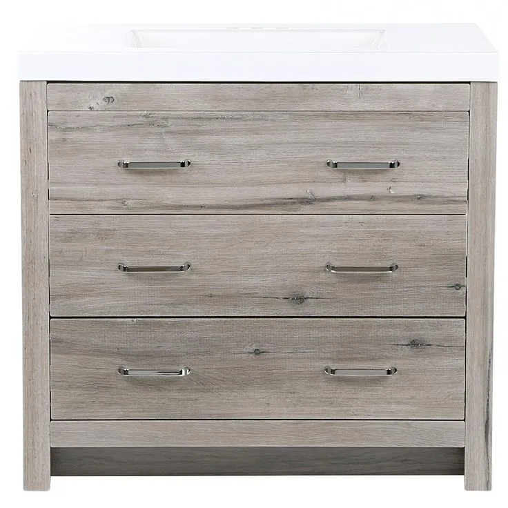 Woodbrook 31 in. W x 19 in. D Bath Vanity in White Washed Oak with Cultured Marble Vanity Top in White with White Sink, photo 6 of 11