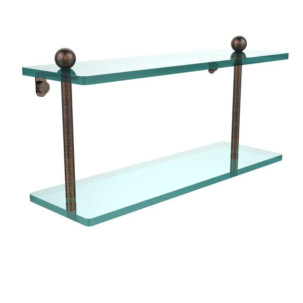 Allied Brass 16 in. L x 8 in. H x 5 in. W 2-Tier Clear Glass Bathroom Shelf in Satin Nickel, photo 4 of 14