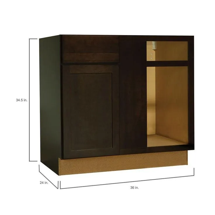 Hampton Bay Shaker Assembled 36x34.5x24 in. Blind Base Corner Kitchen Cabinet in Java, photo 7 of 10