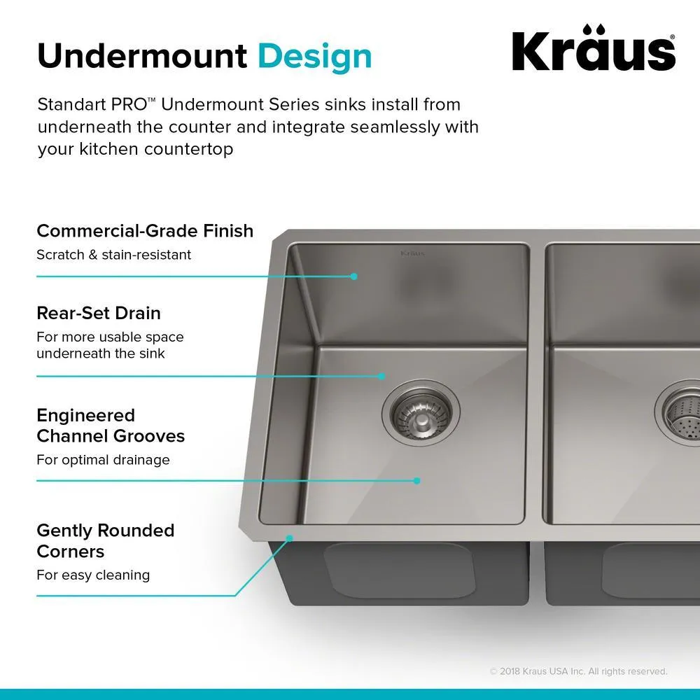 Standart PRO 33in. 16 Gauge Undermount 60/40 Double Bowl Stainless Steel Kitchen Sink, photo 6 of 13