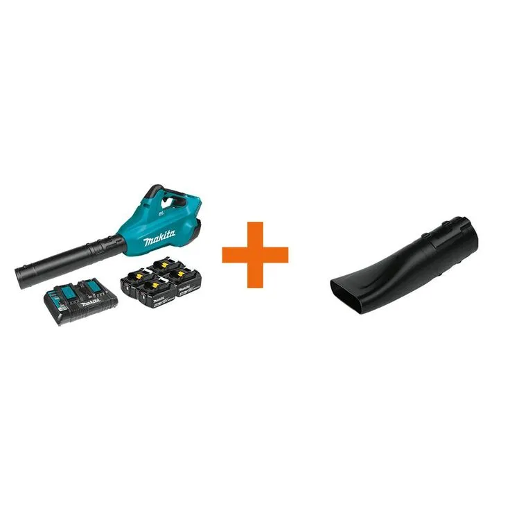 Makita 18-Volt X2 (36V) LXT 473 CFM 120 MPH Brushless Cordless Blower Kit with 4 Batteries (5.0Ah) with Flat End Nozzle, XBU02Z, photo 2 of 11